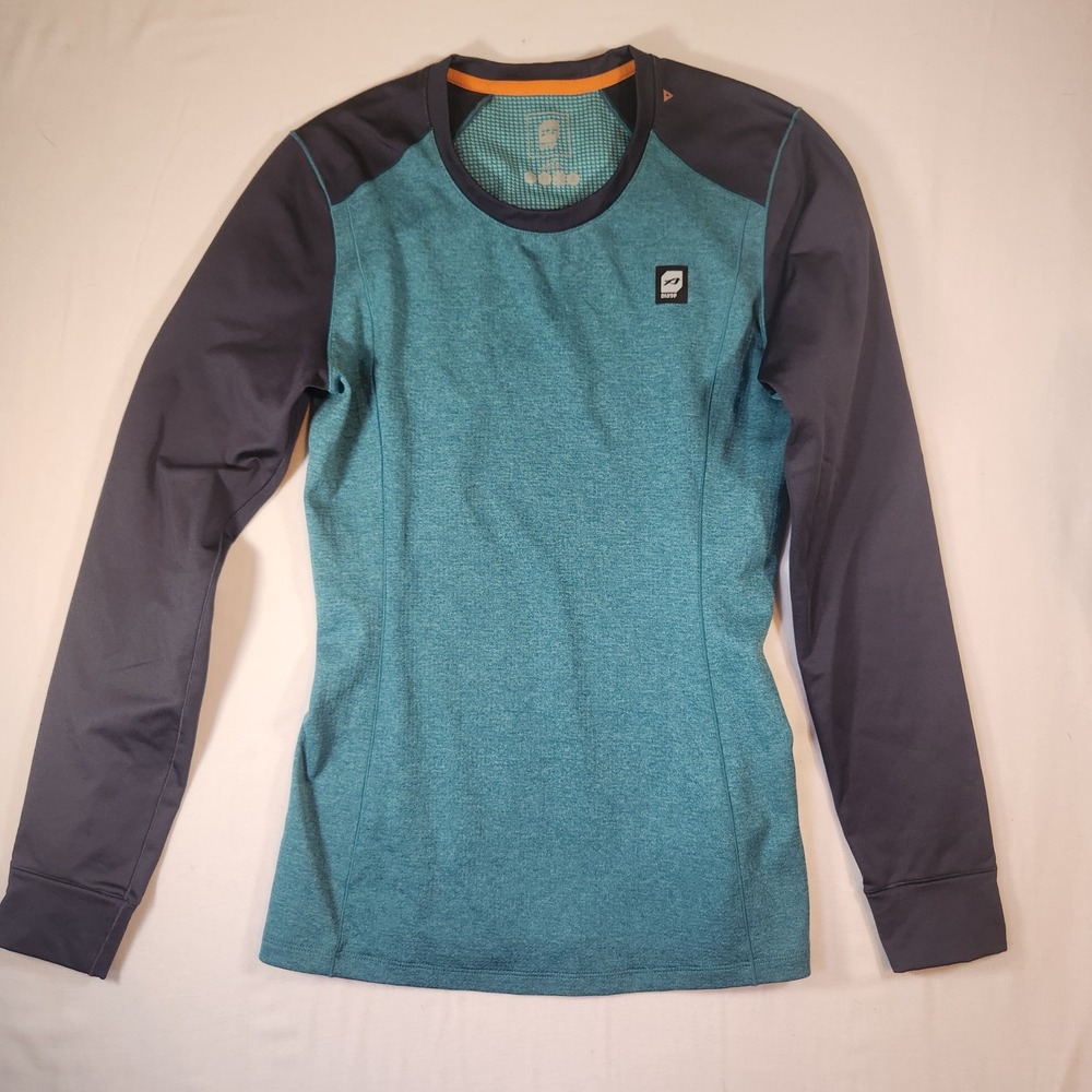 Orage Womens Base Layer Top Teal Gray Long Sleeve Waffle Knit Athletic Shirt S